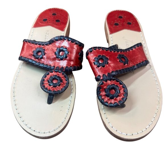 Jack Rogers Womens Red & Navy Leather Sandals With Floral Design Size 6M - Picture 3 of 12